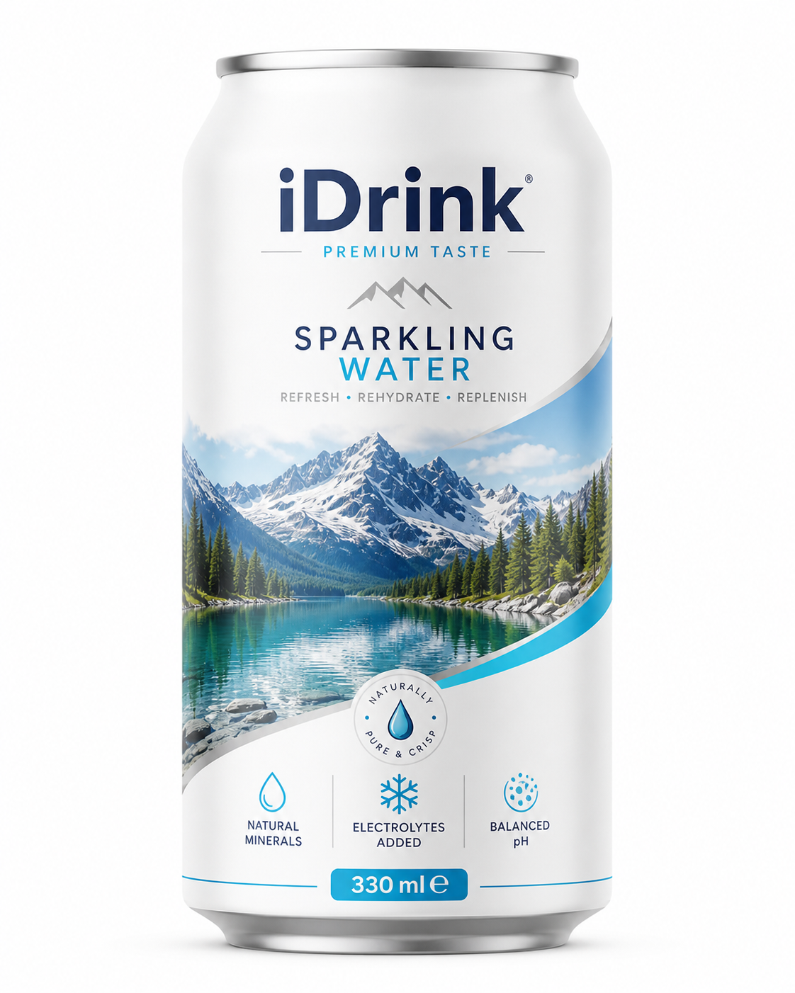 Unmodified iDrink Sparkling Water 330 ml can artwork